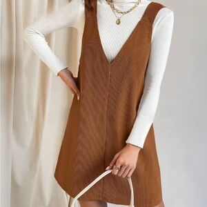 Brown Sleeveless Dress with White Top